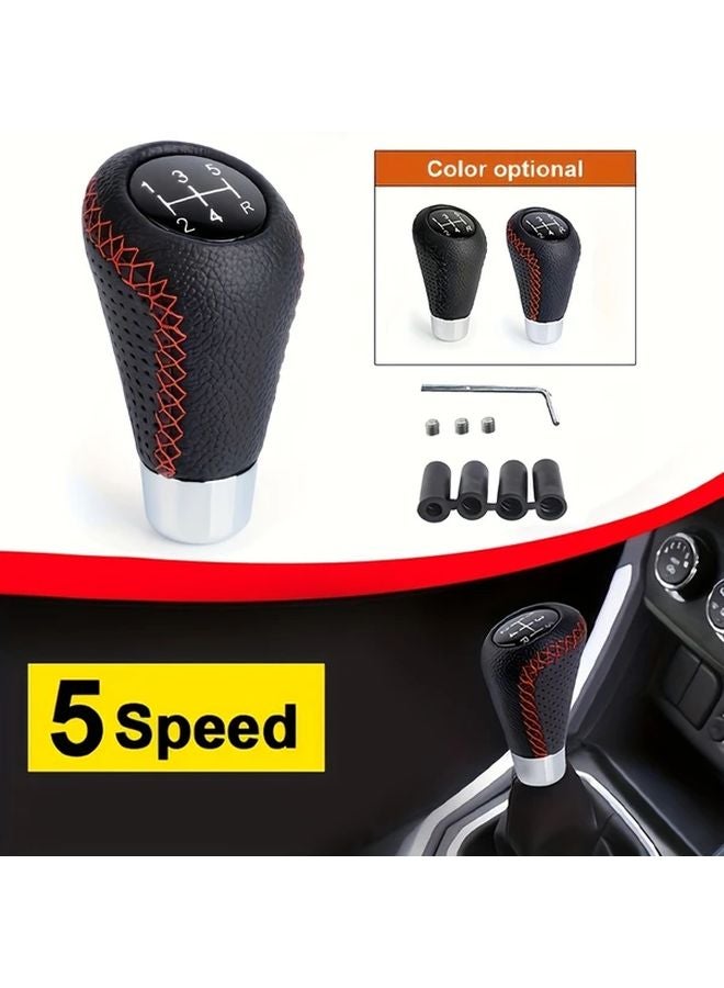 Universal 5 Speed Manual Gear Shift Knob Black Red Line Fabric Material Car Interior Accessory - Image 2